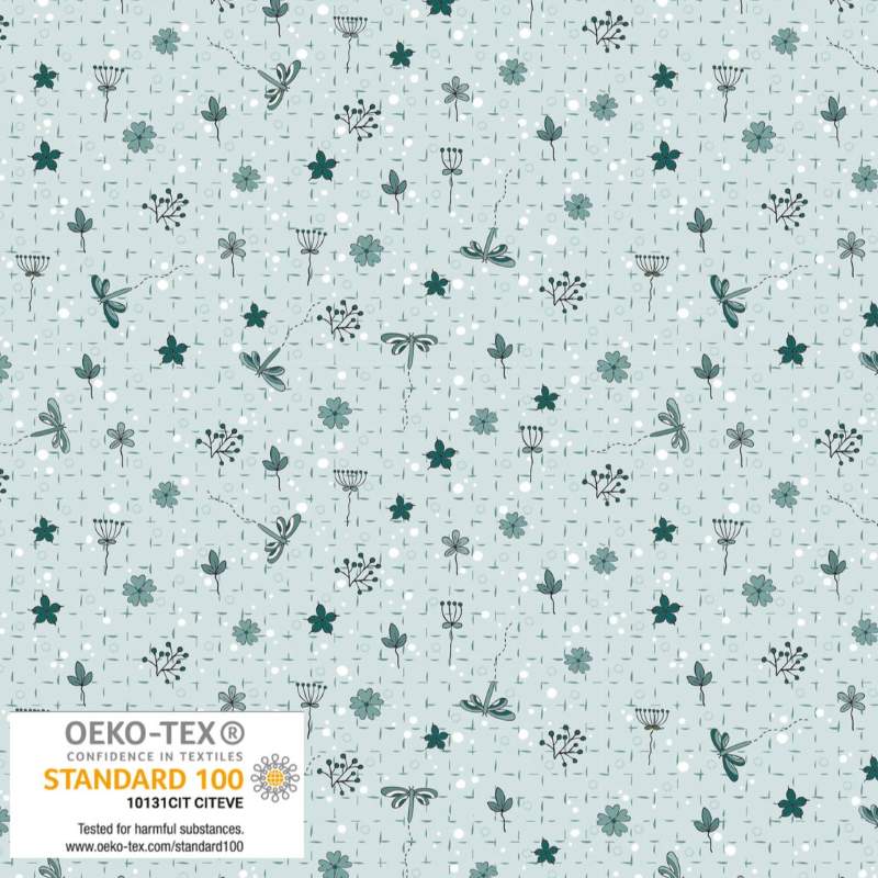 Tissu Patchwork Woodland Tale Fleurs Bleu, Coupon