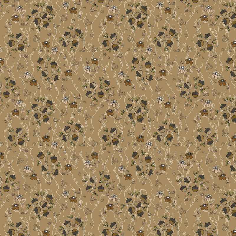 Tissu Patchwork Sweetest Embrace Bouquet de Glands kaki