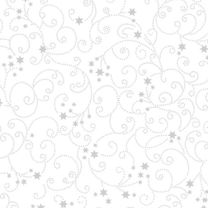 Tissu Patchwork Snow Crystal Stars Scroll Blanc
