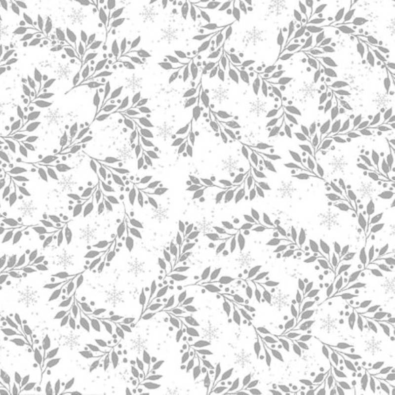 Tissu Patchwork Snow Crystal Leaves Blanc