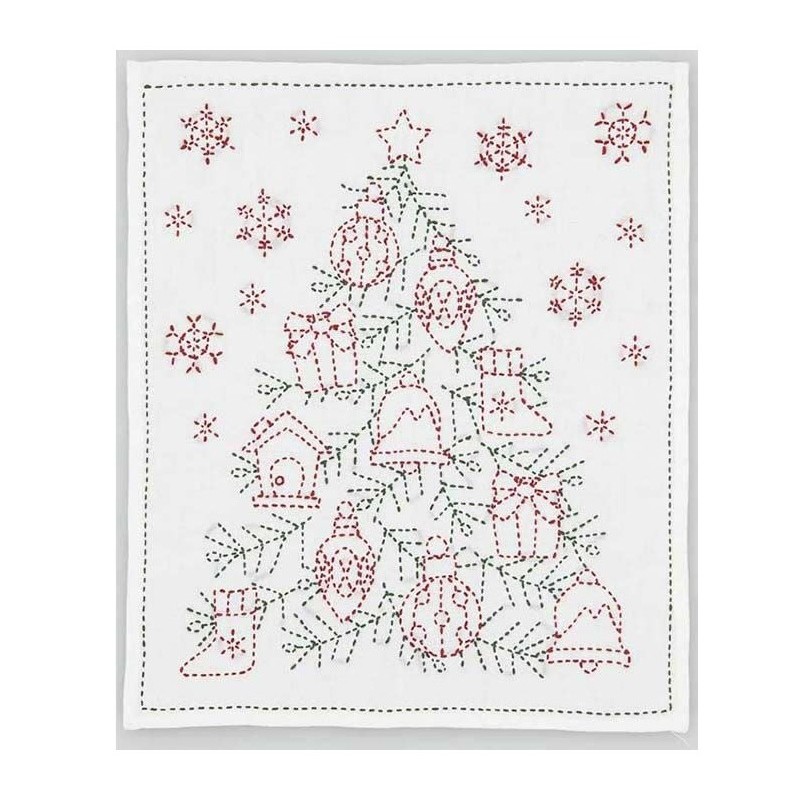 Panneau Sashiko Sapin de Noël Blanc