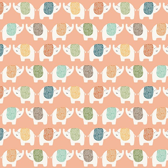 Tissu Patchwork Jungle Elephants Rose