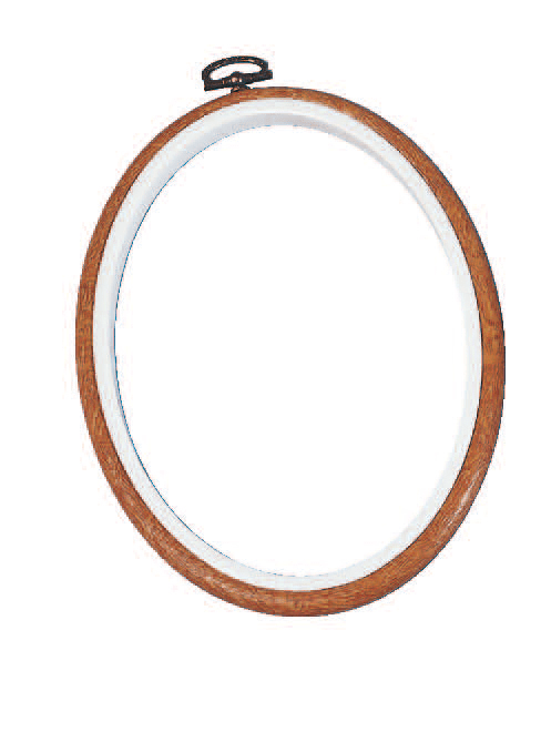 Cercle à broder plastique ovale imitation bois, petit