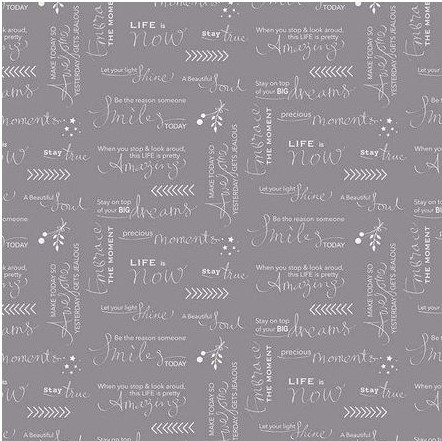 Tissu Patchwork Moments Grey Quotes