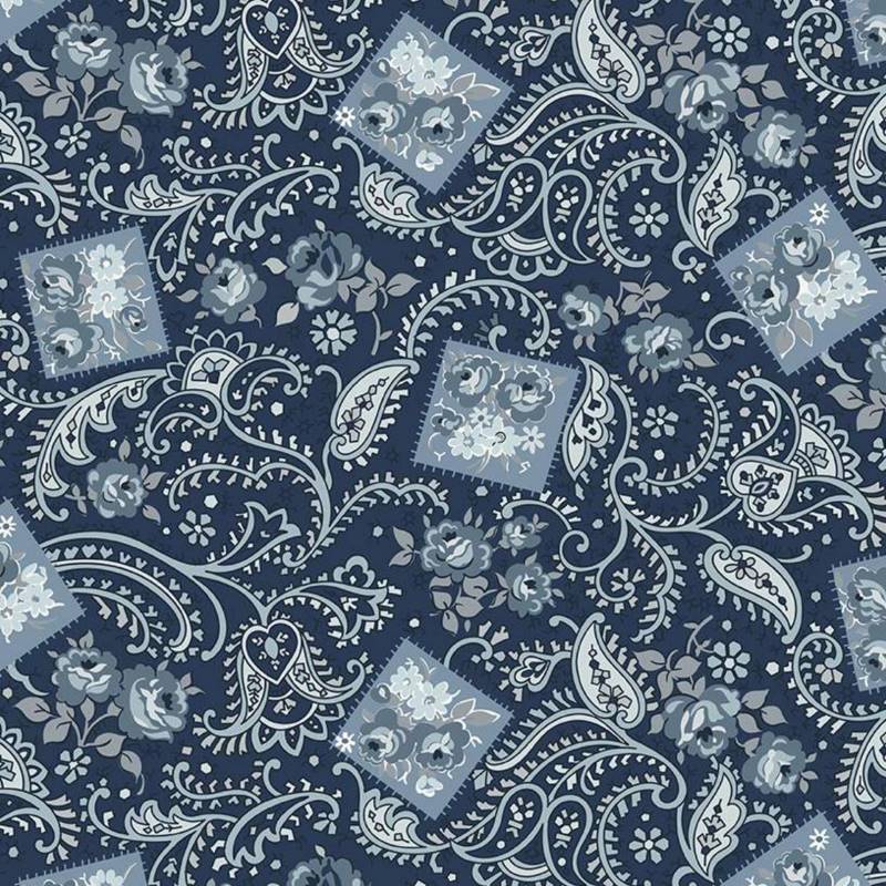 Tissu Patchwork Tranquility Navy Paisley, Coupon