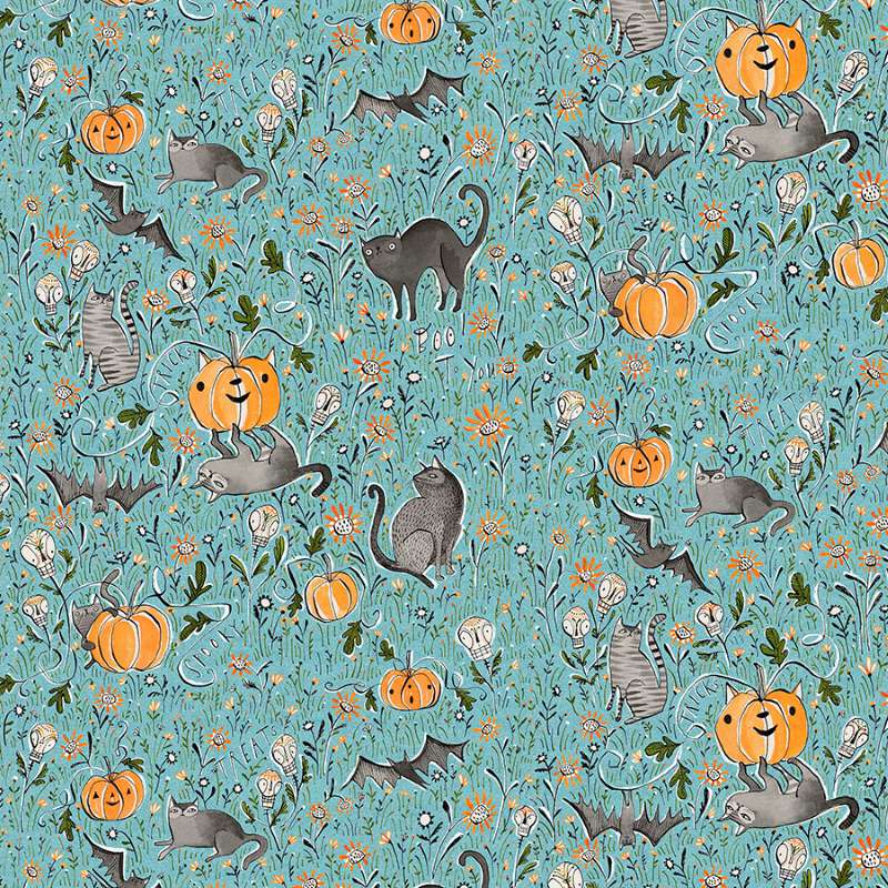 Tissu Patchwork Halloween Bleu "In the Patch" Coupon