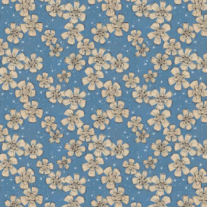 Tissu Patchwork Halloween Bleu " Nocturnal Bloom"