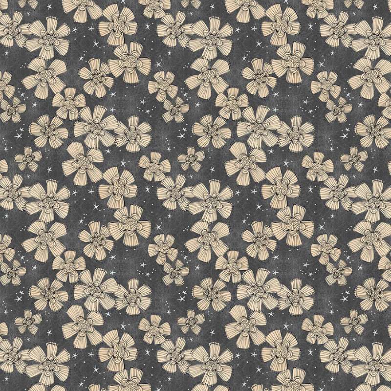 Tissu Patchwork Halloween Gris " Nocturnal Bloom"