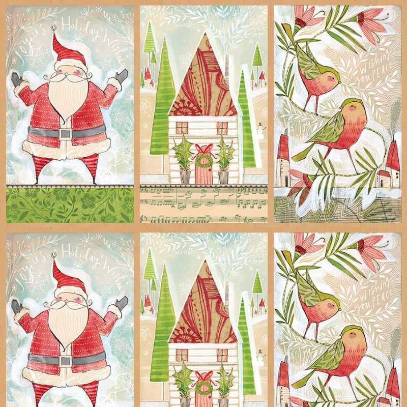 Tissu Patchwork Noël, Holly Jolly, &quot;Jolly Wishes&quot; Panneau