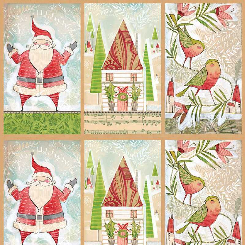 Tissu Patchwork Noël, Holly Jolly, "Jolly Wishes" Panneau
