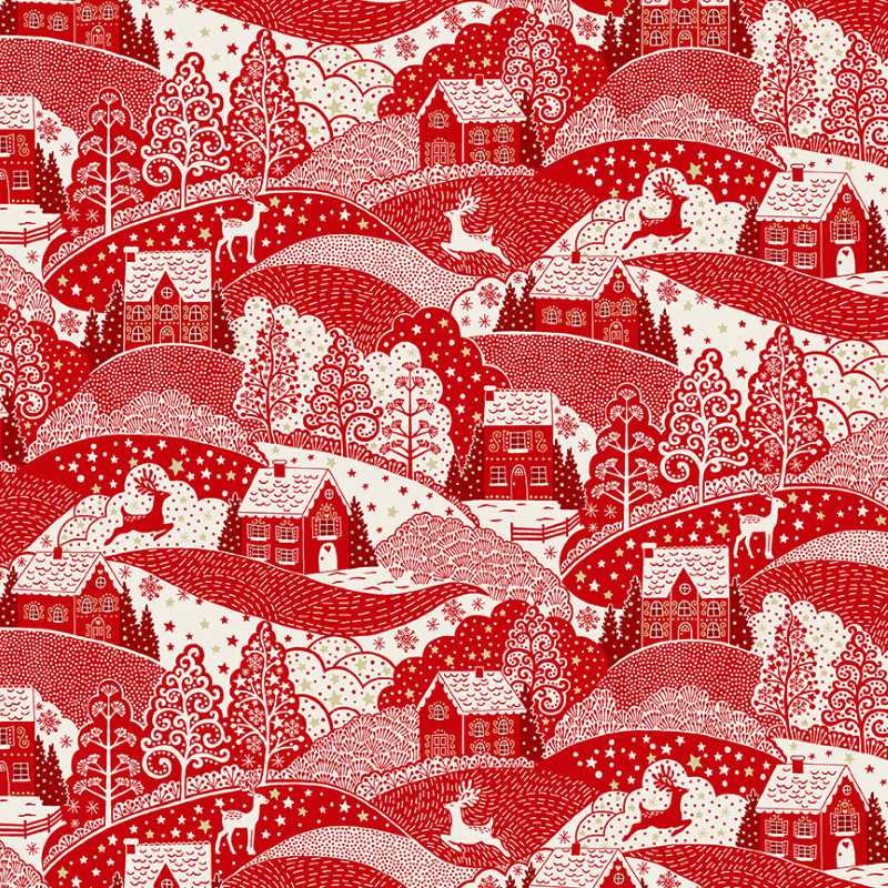 Tissu Patchwork Noël Scandi, Scenic Rouge