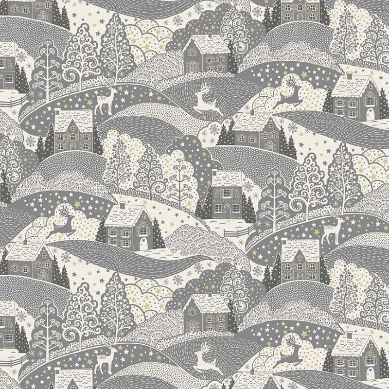 Tissu Patchwork Noël Scandi, Scenic Gris, Coupon