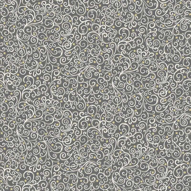 Tissu Patchwork Noël Scandi, Scroll Gris, Coupon