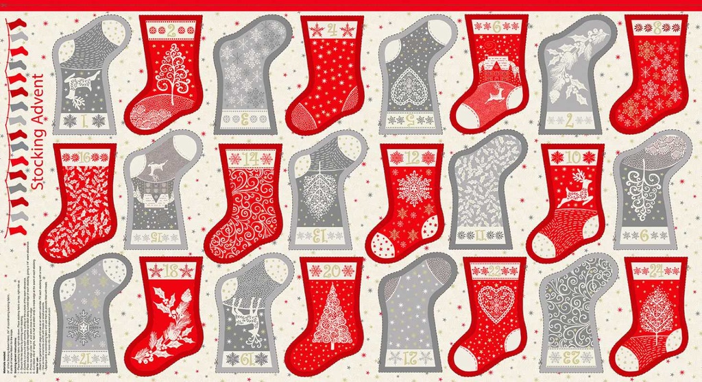 Tissu Patchwork Noël Scandi, Calendrier Avent,  Panneau