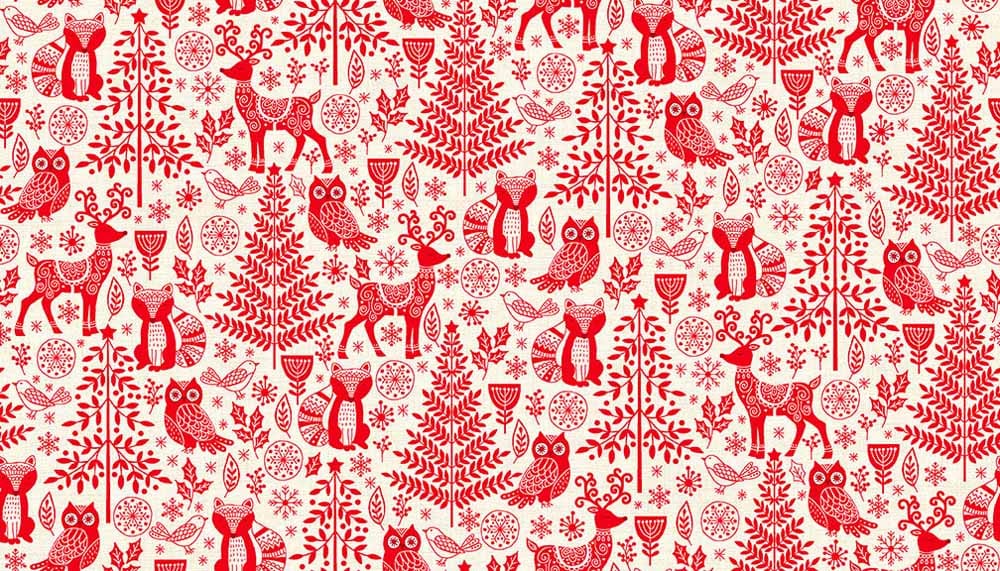 Tissu Patchwork Noël Scandi, Forest Animals Rouge, Coupon