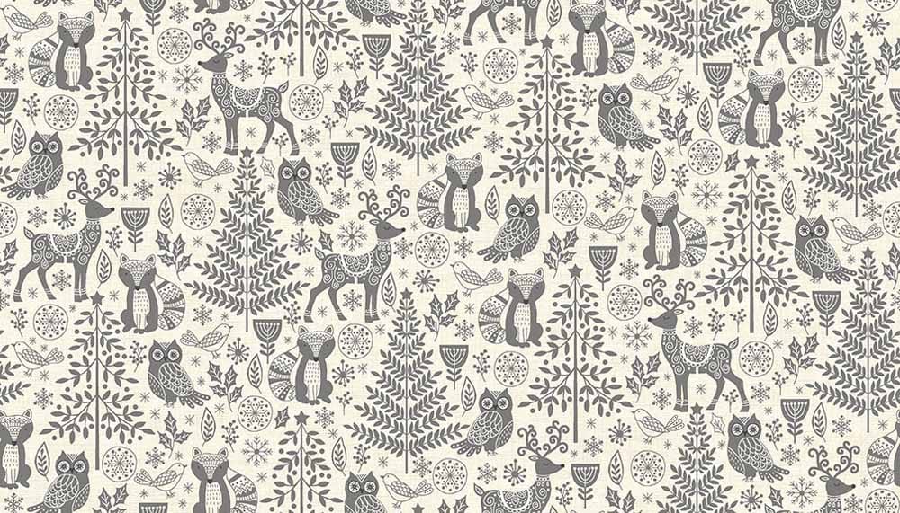 Tissu Patchwork Noël Scandi, Forest Animals Gris, Coupon