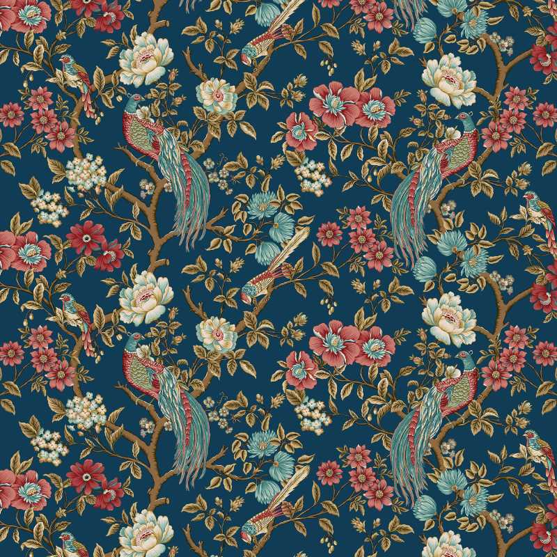 Tissu Patchwork Lille Main Bird Bleu Canard