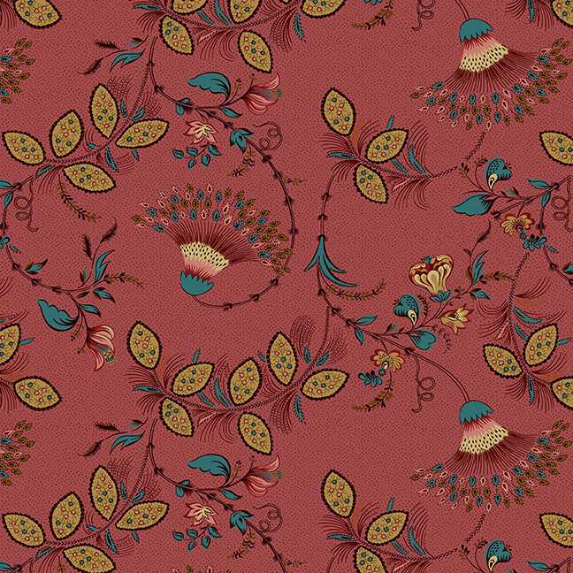 Tissu Patchwork Lille Fan Floral Rouge, Coupon