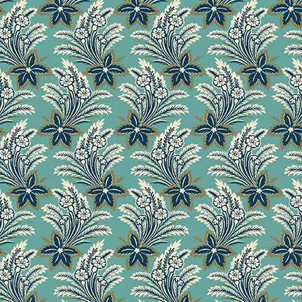 Tissu Patchwork Lille Swaying Flowers Bleu Canard