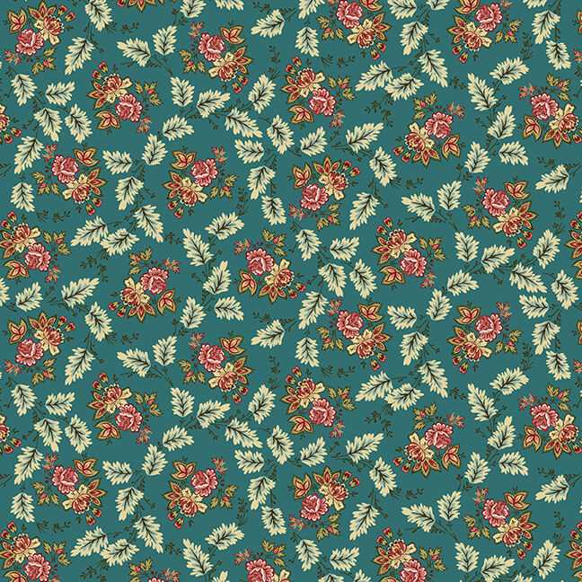 Tissu Patchwork Lille Floral Leaf Bleu Canard, Coupon