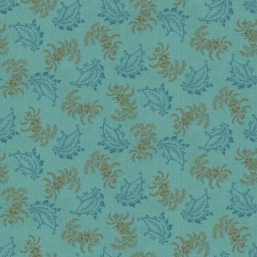 Tissu Patchwork Lille Leaf Toss Bleu Canard