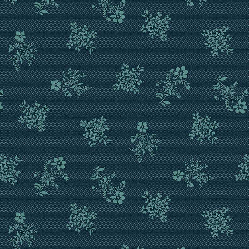 Tissu Patchwork Lille Bouquets & Diamonds Bleu Canard, Coupon