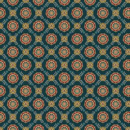 Tissu Patchwork Lille Medallion Lattice Bleu Canard, Coupon