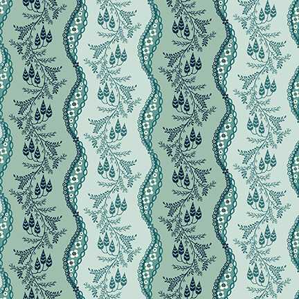Tissu Patchwork Lille Serpentine Ribbons Bleu Canard, Coupon