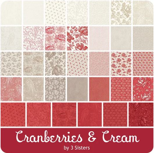 Tissu Pachwork Cranberries & Cream, Charm pack de 42 coupons de 5"x5"