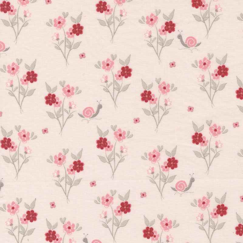 Tissu Patchwork The Flower Farm Jardin de Fleurs Rose Clair, Coupon