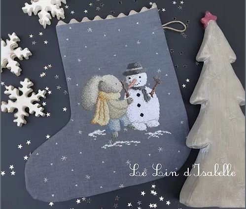 Modèle Points Comptés - Botte de Noël "Lapin et Bonhomme de Neige"