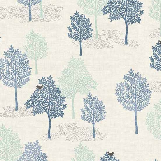 Tissu Patchwork Woodland _ Trees, Blue, Coupon