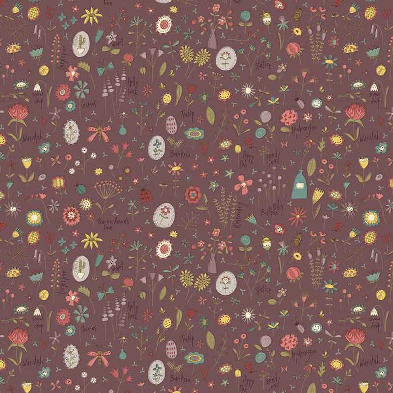 Tissu Patchwork "Market Garden" Tossed Wild Flower Raisin