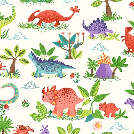 Tissu Patchwork Dinosaure multicolore