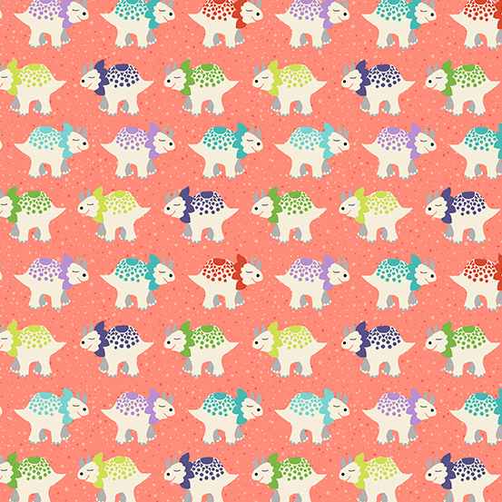 Tissu Patchwork Dinosaure Triceratop Corail