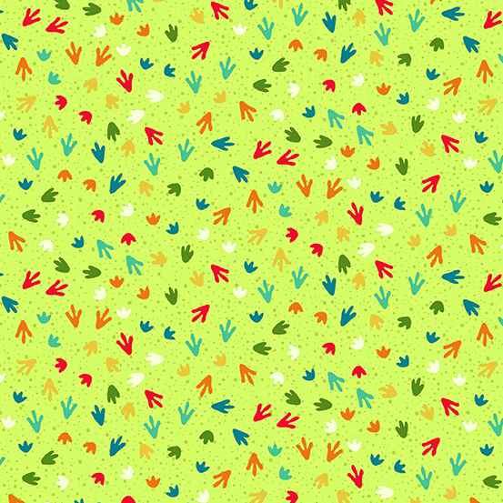 Tissu Patchwork Dinosaure Empreintes de Pas Vert, Coupon