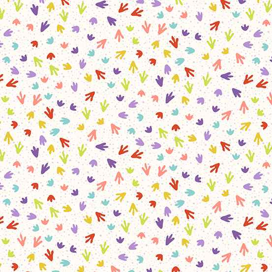 Tissu Patchwork Dinosaure Empreintes de Pas Crème