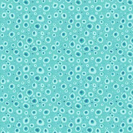 Tissu Patchwork Dinosaure Empreintes Bulles Turquoise