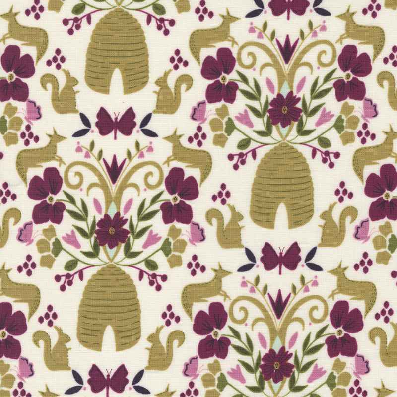 Tissu Patchwork Wild Meadow Flora & Fauna Damask Porcelaine, Coupon