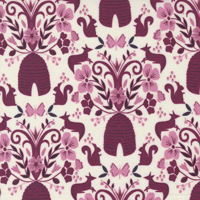Tissu Patchwork Wild Meadow Flora & Fauna Damask Boysenberry, Coupon