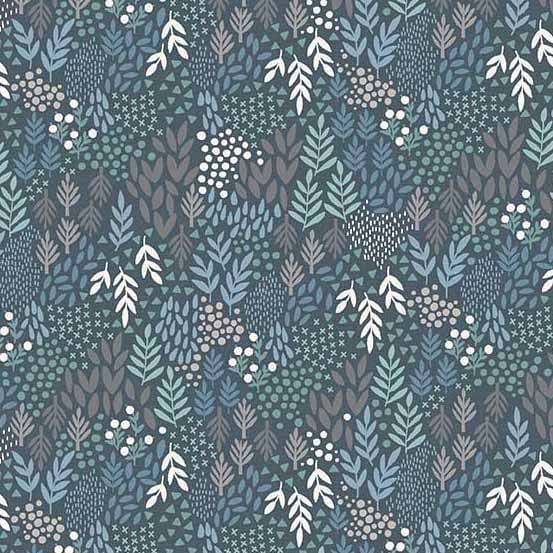 Tissu Patchwork Woodland _ Leaves, Dark Blue, Coupon
