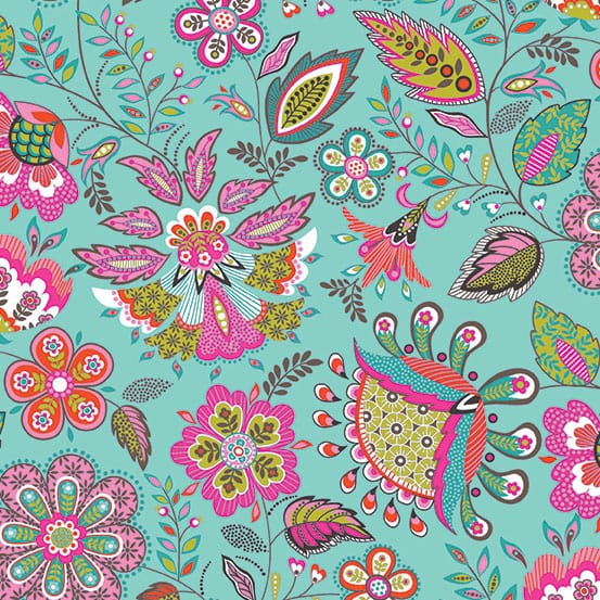 Tissu Patchwork Monsoon _ Turquoise Sarasa, Coupon