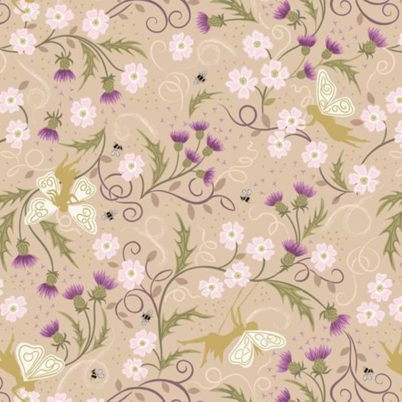 Tissu Patchwork Celtic Faeries - Faeries on dark cream