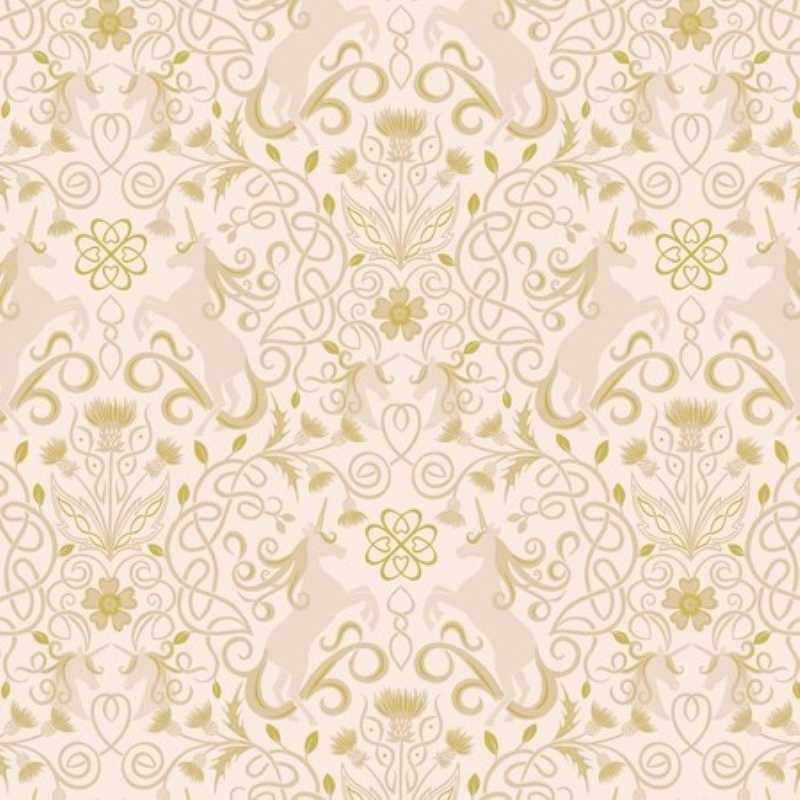 Tissu Patchwork Celtic Faeries - Unicorn on dark cream