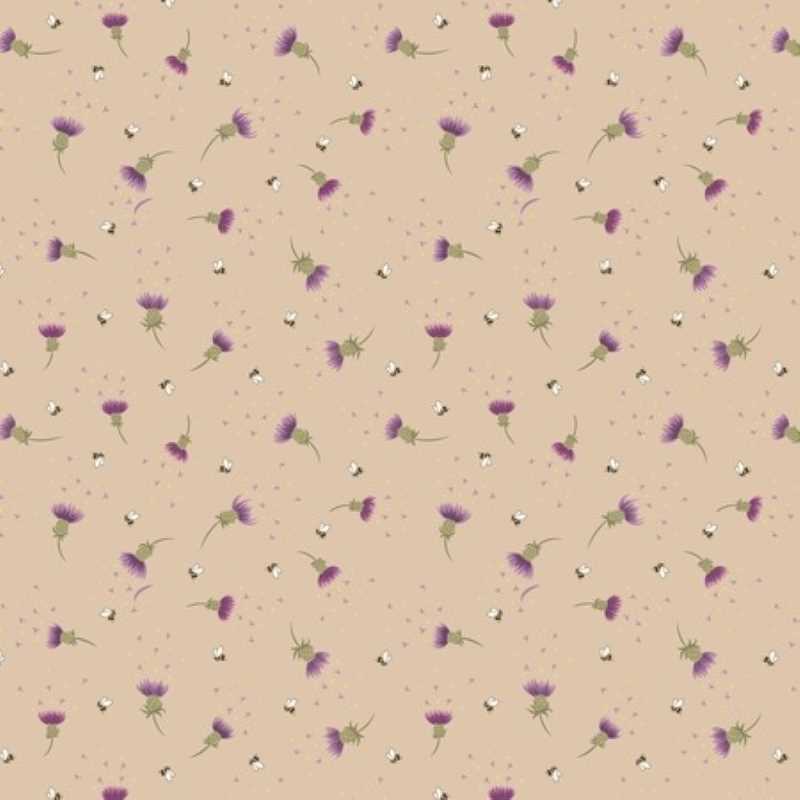 Tissu Patchwork Celtic Faeries - Heather & Bees on natural