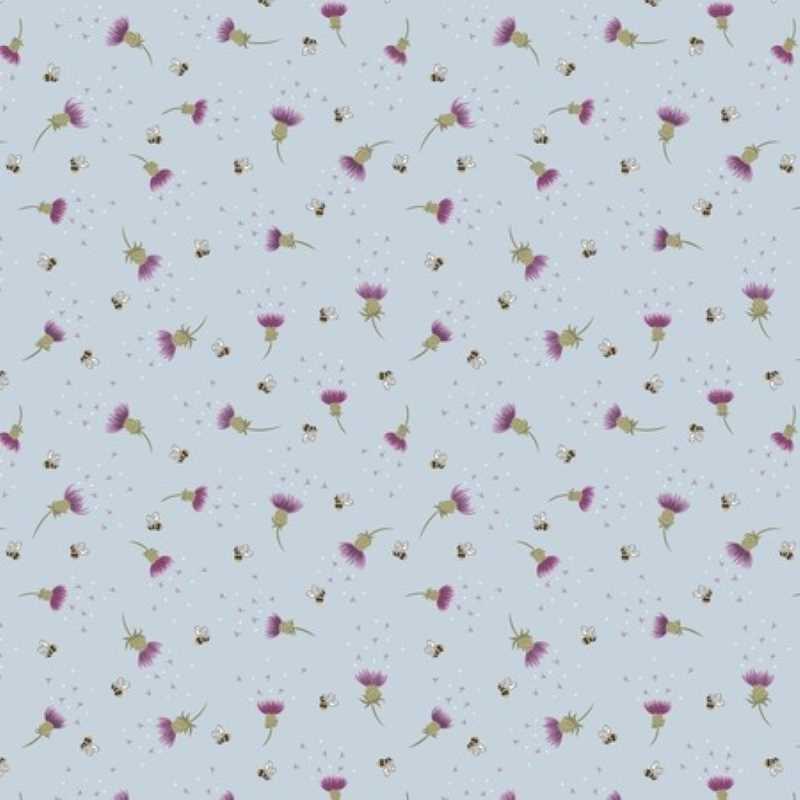 Tissu Patchwork Celtic Faeries - Heather & Bees on light blue