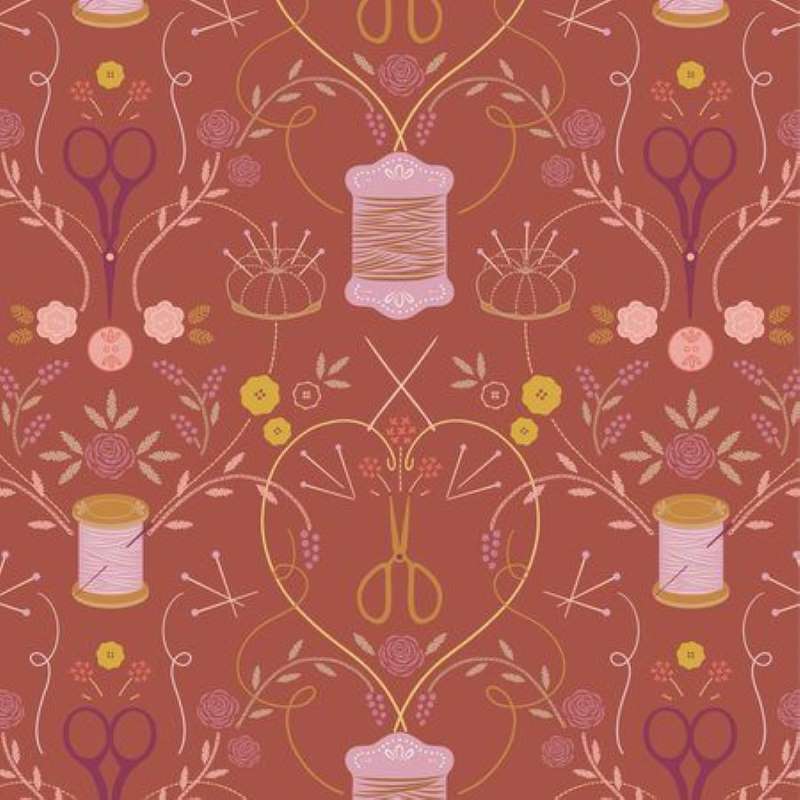 Tissu Patchwork Memory Made - Stitch in time dark rust