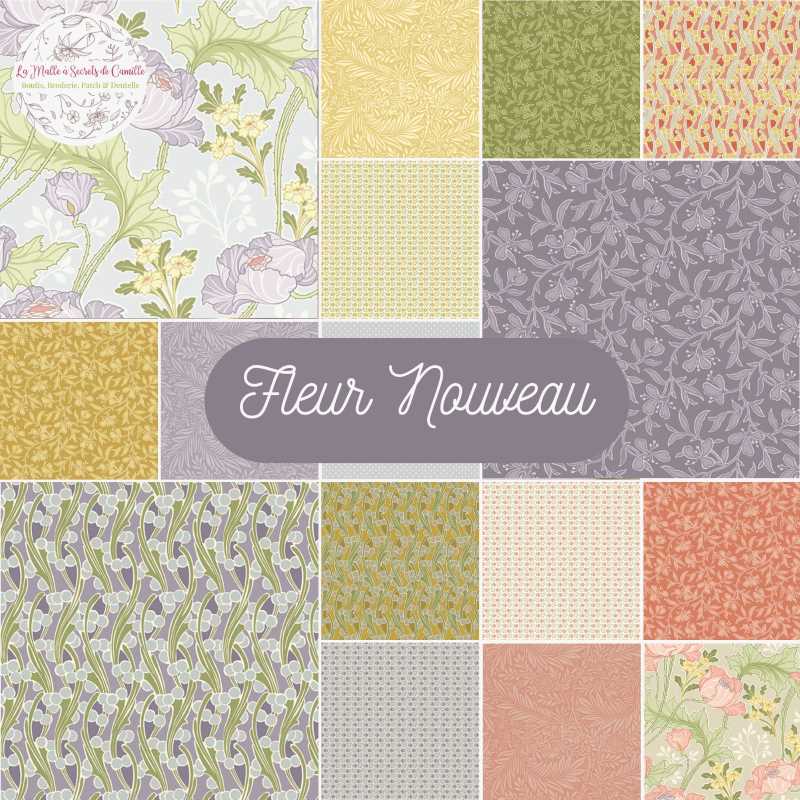 Tissu Patchwork Collection Fleur Nouveau, 18 Coupons 25x55cm