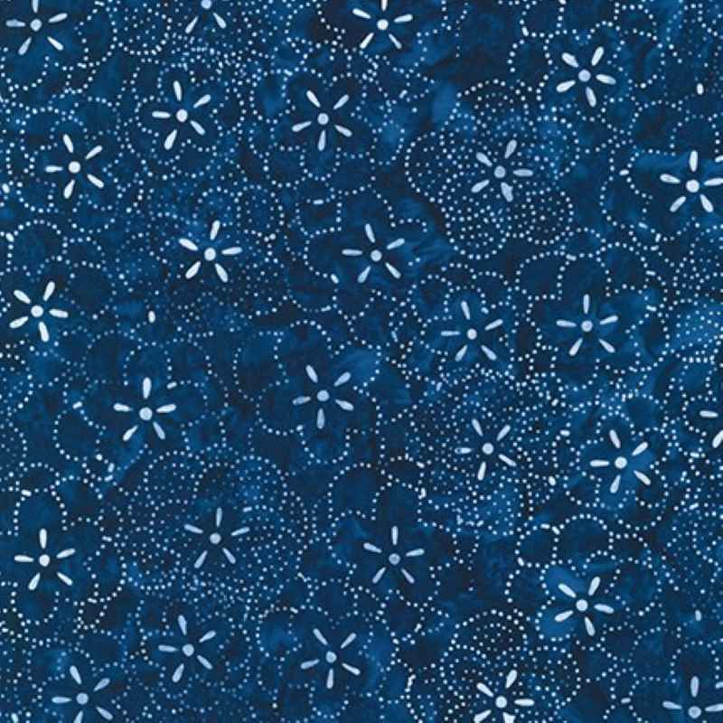 Tissu Patchwork Batik Kasuri Fleur Navy, Coupon
