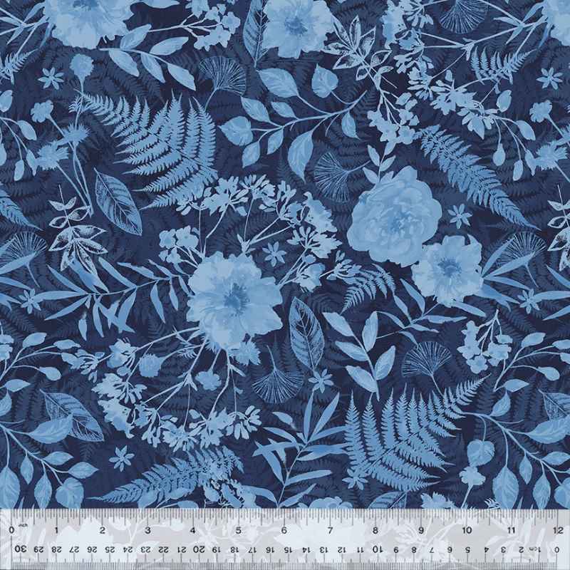 Tissu Patchwork Botanical Blues Flower Press Navy, Coupon